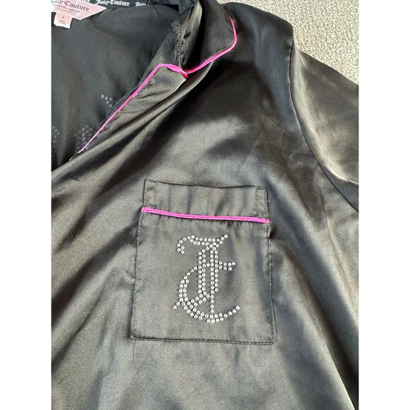 Juicy Couture Satin Pajama Set Y2K Black Silver Rhinestone PJ Size Large - Picture 3 of 15